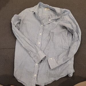 MARINE LAYER Women Blue White Striped Long Sleeve Button Down Top M